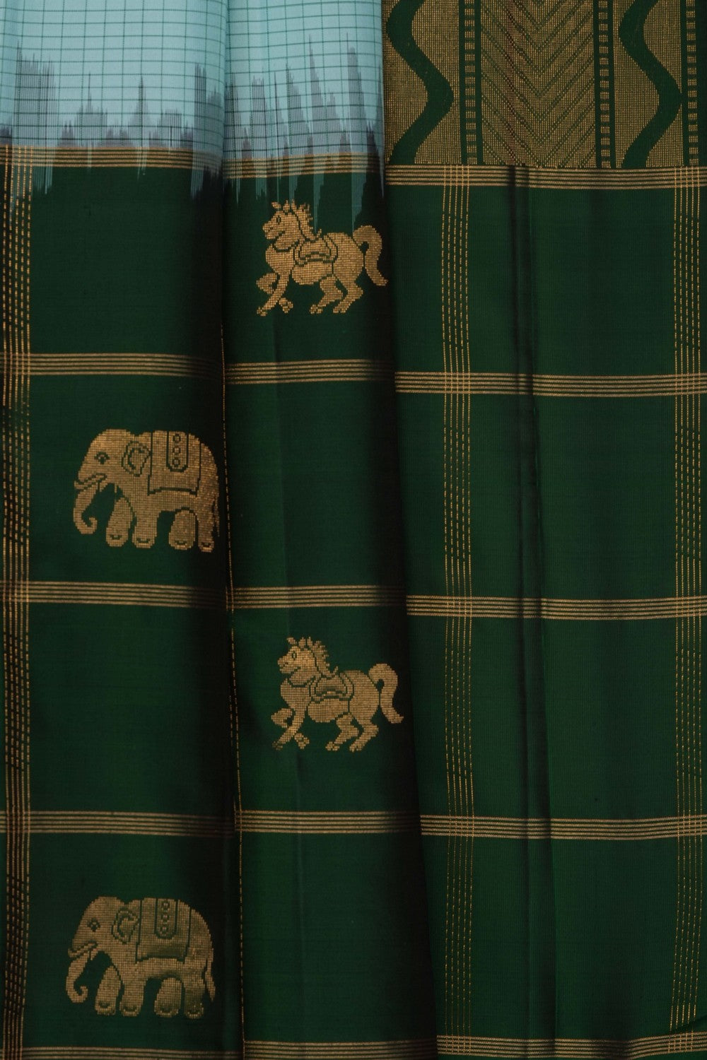 Image of Sea Blue South Silk Kattam Saree