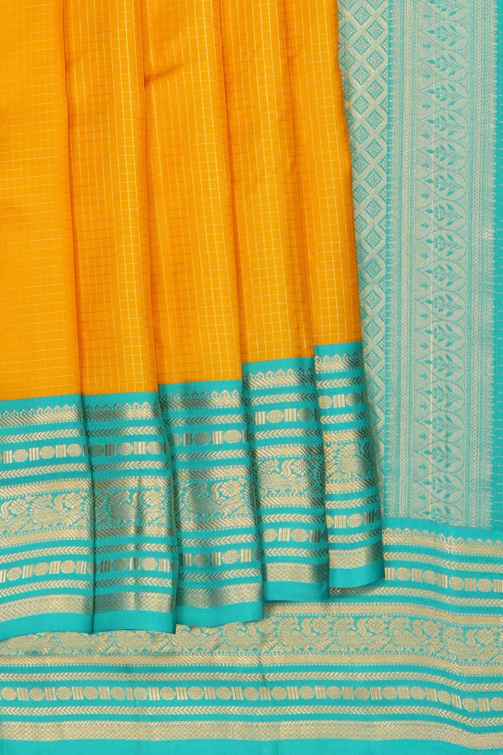 Image of Yellow South Silk Kattam Saree