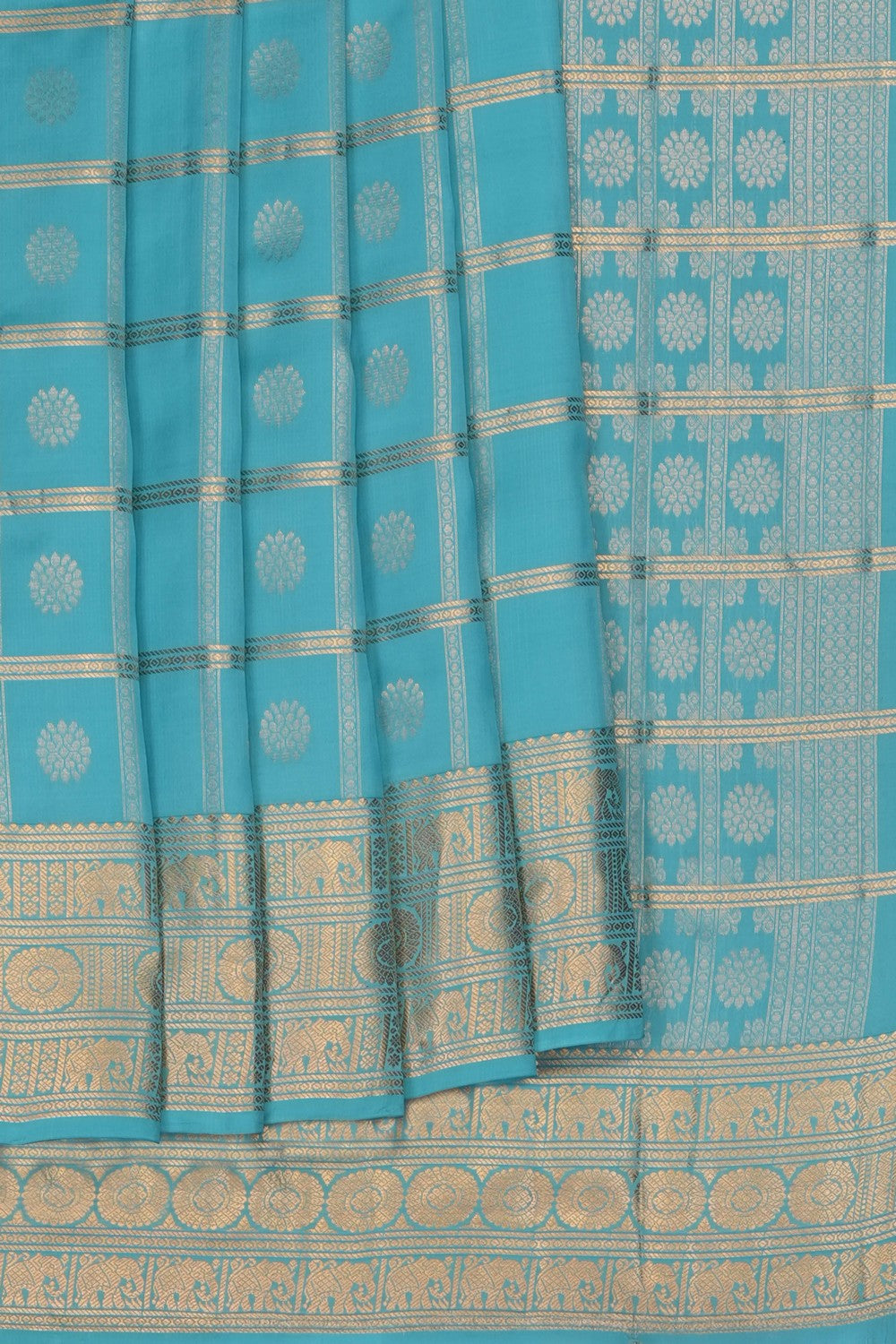 Image of Pond Blue South Silk Kattam Saree