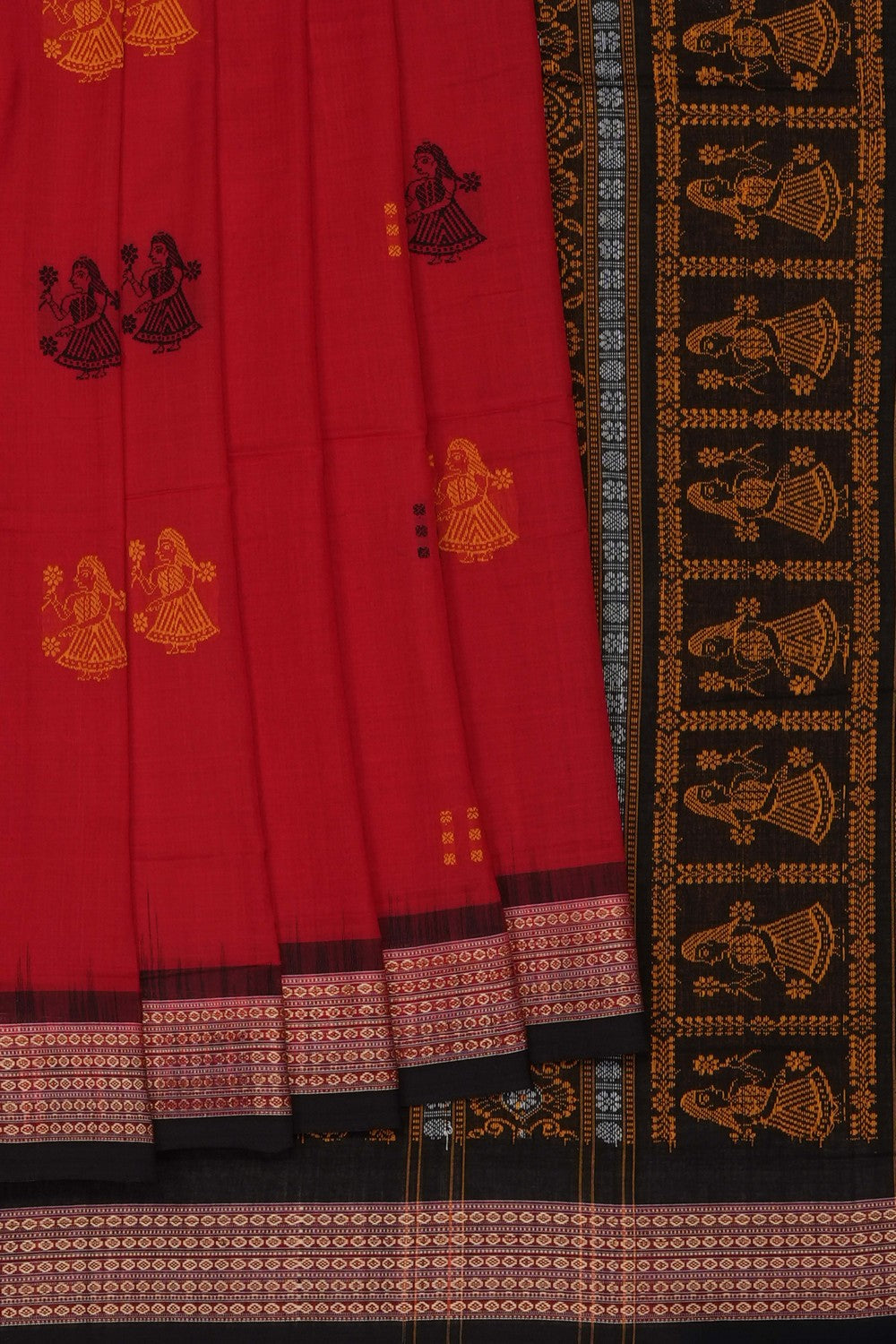 Image of Red Sambalpuri Cotton Saree