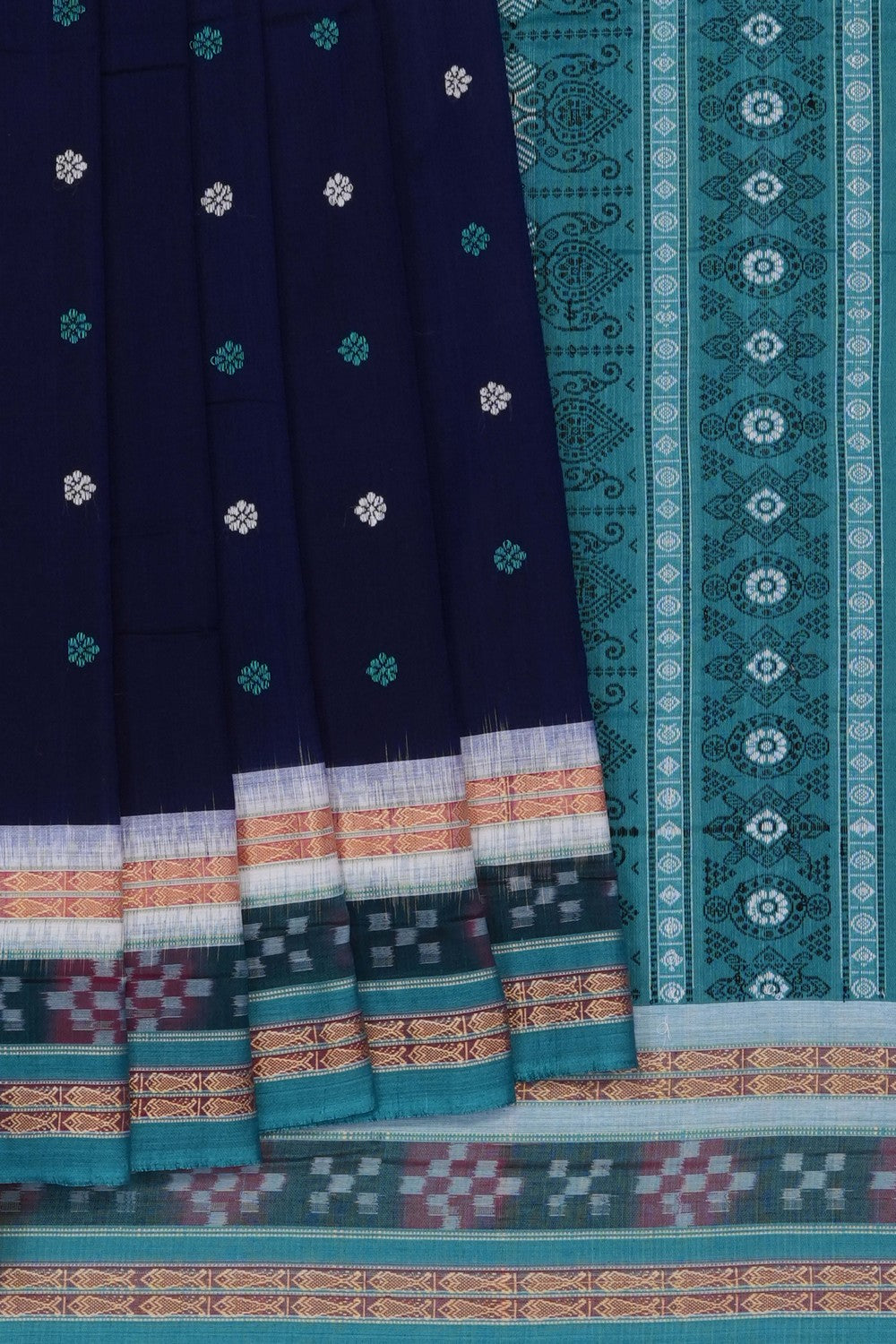 Image of Navy Blue Sambalpuri Cotton Saree