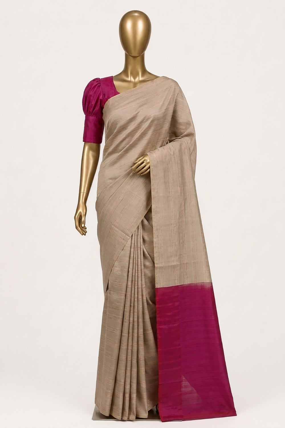 Image of Dupion Silk Off-White Saree