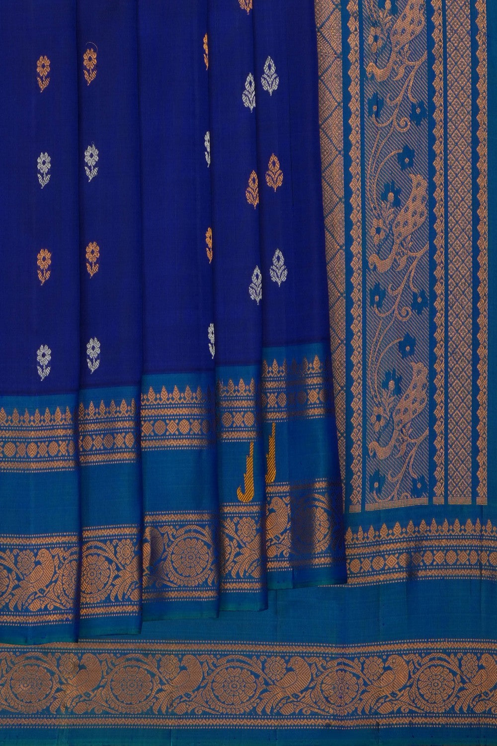 Image of Royal Blue Gadwal Silk Kattam Saree