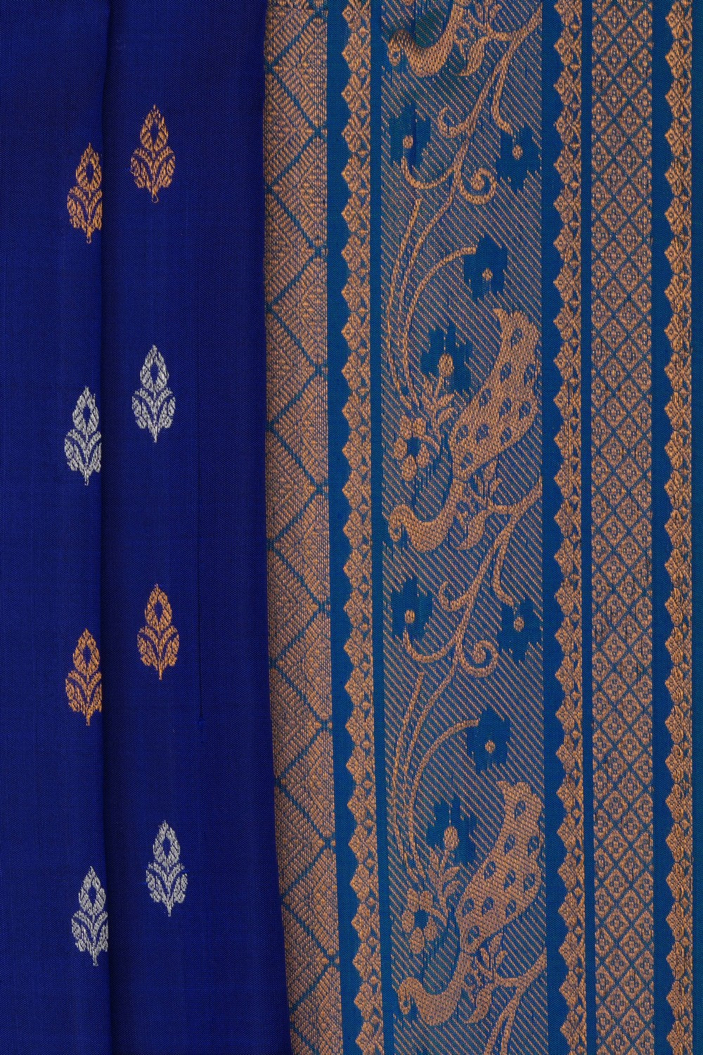 Image of Royal Blue Gadwal Silk Kattam Saree