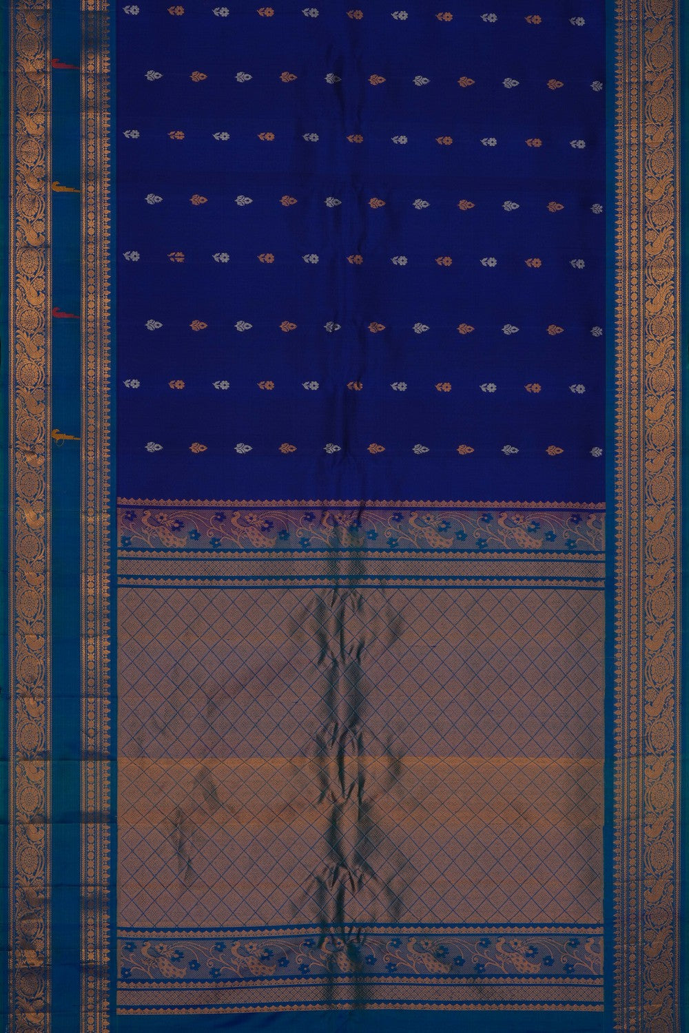 Image of Royal Blue Gadwal Silk Kattam Saree