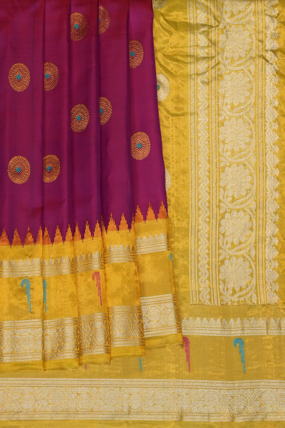 Image of Plum-Pink Gadwal Brocade Silk Saree