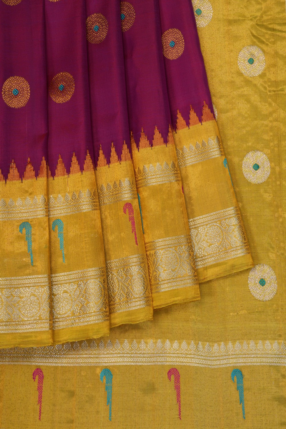 Image of Plum-Pink Gadwal Brocade Silk Saree