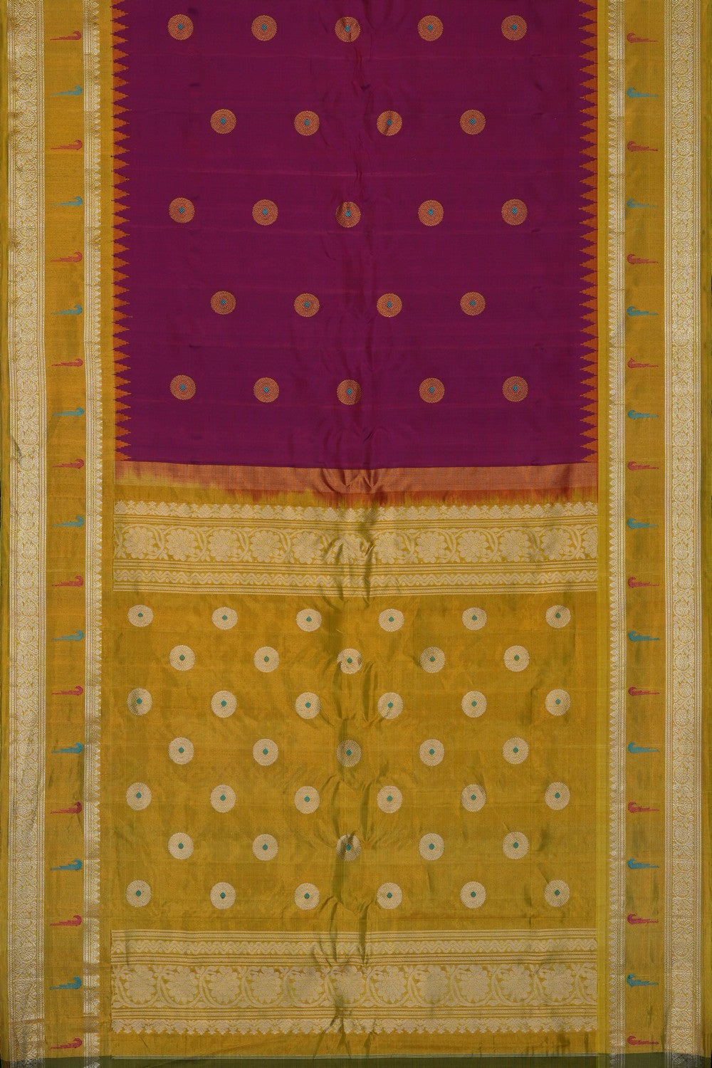 Image of Plum-Pink Gadwal Brocade Silk Saree