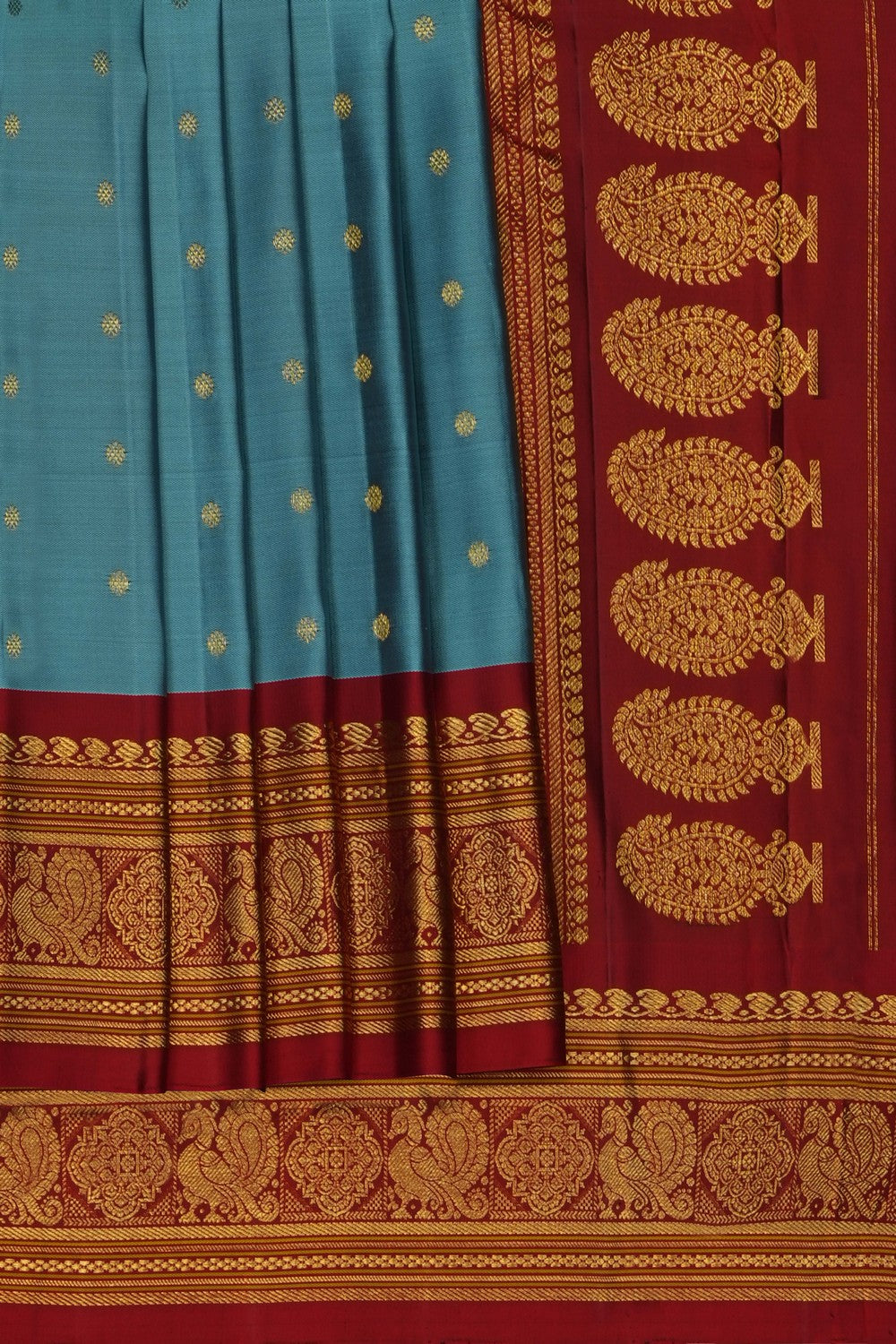 Image of Smoky Blue Gadwal Silk Saree