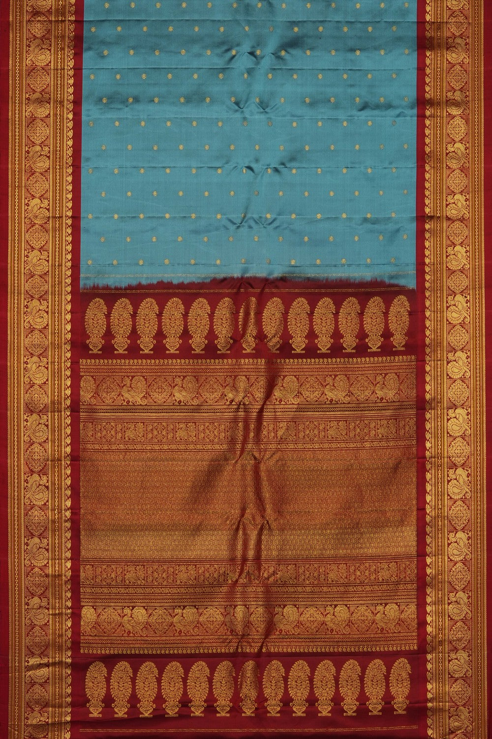 Image of Smoky Blue Gadwal Silk Saree