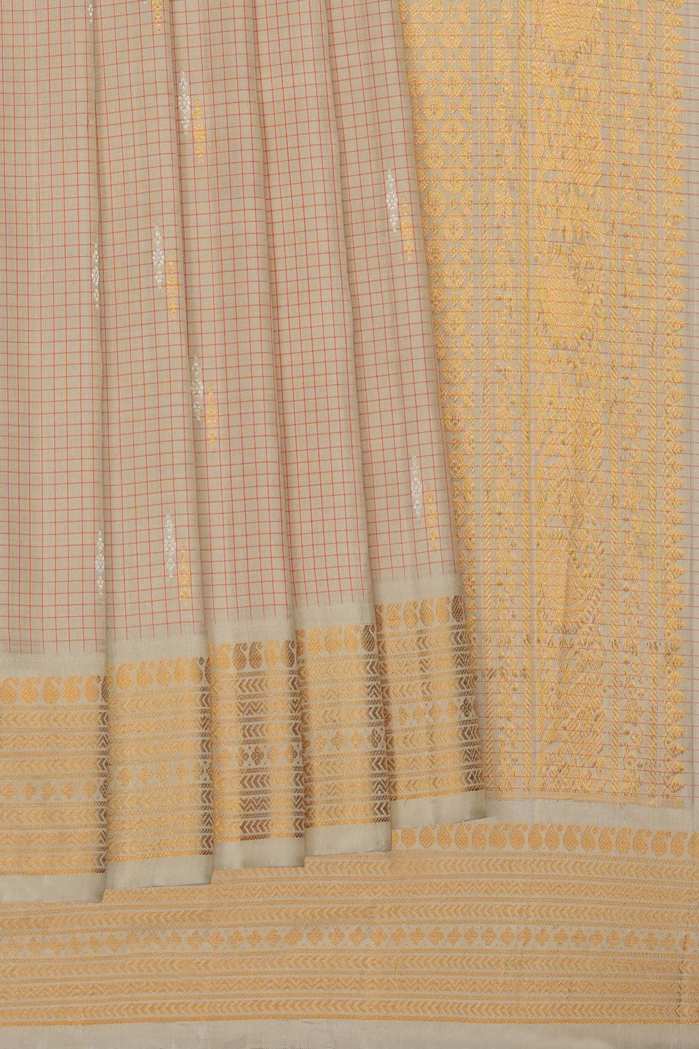 Image of Beige Gadwal Silk Kattam Saree
