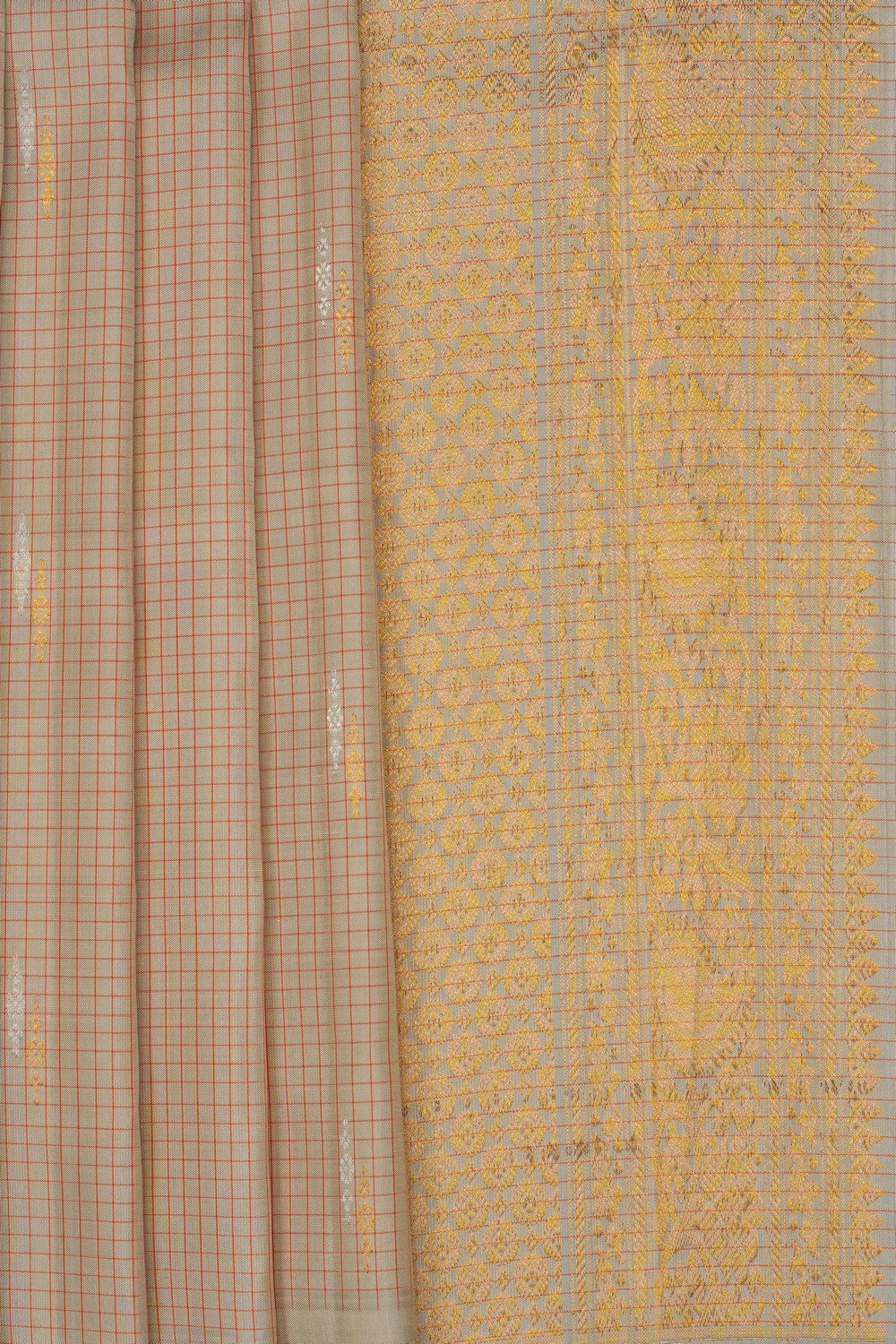 Image of Beige Gadwal Silk Kattam Saree