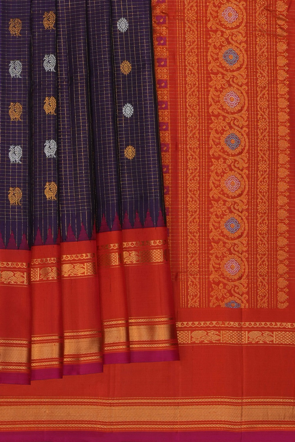 Image of Purple Gadwal Silk Kattam Saree