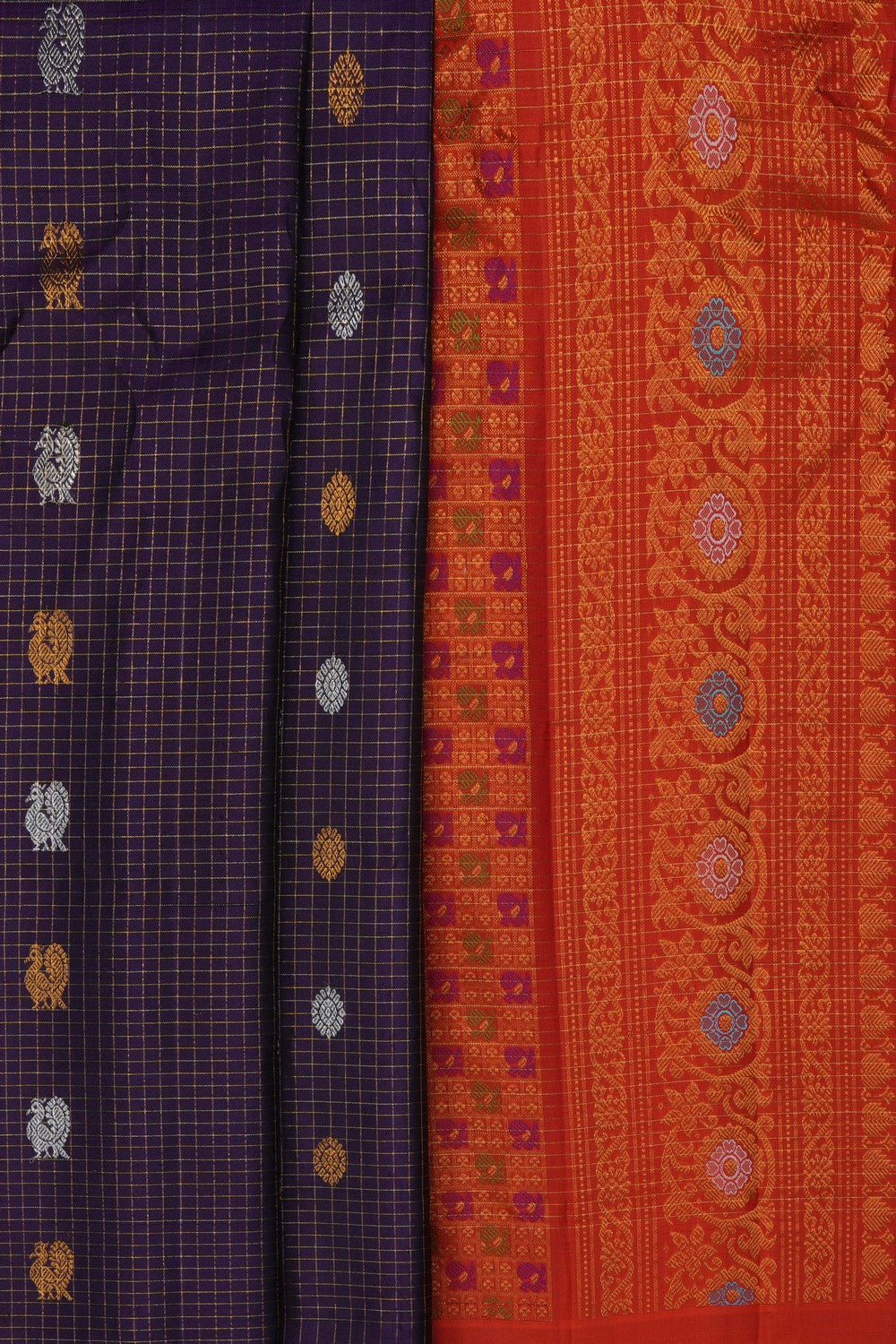 Image of Purple Gadwal Silk Kattam Saree