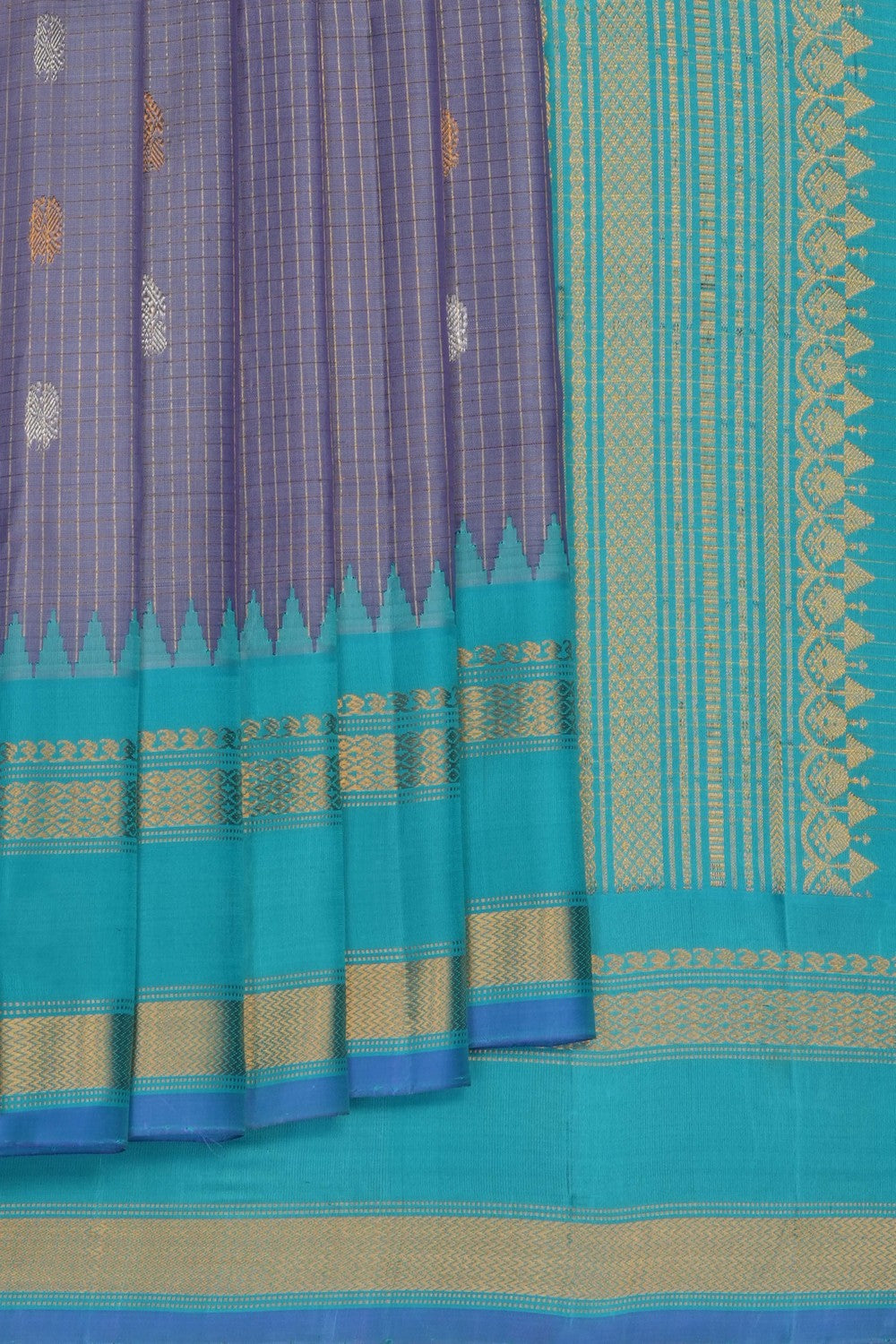 Image of Purple Gadwal Silk Kattam Saree