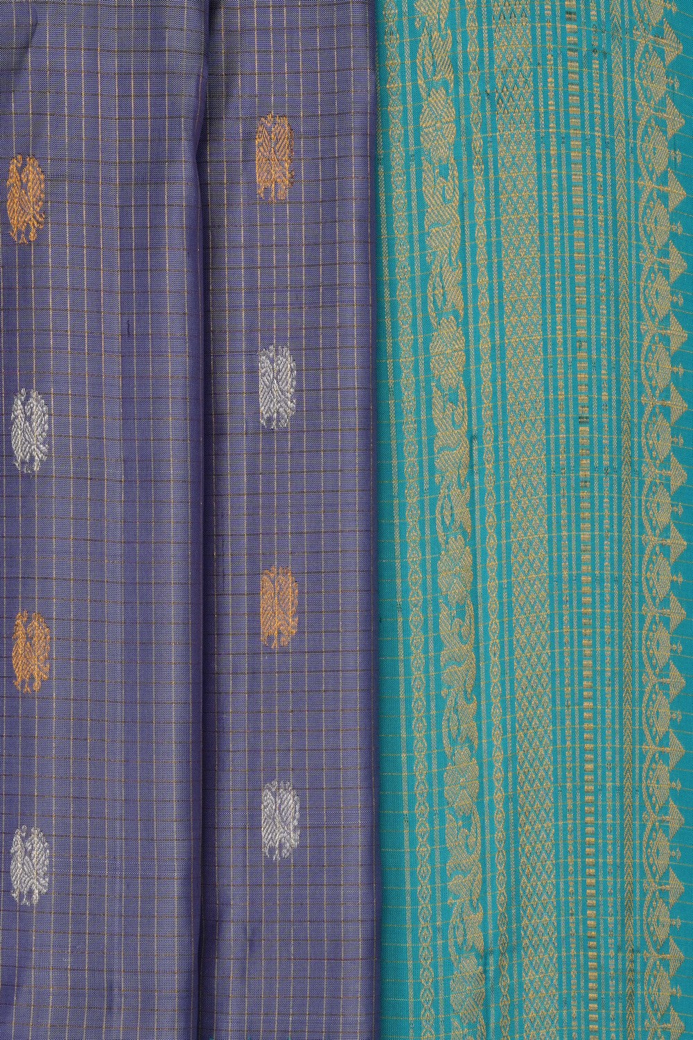 Image of Purple Gadwal Silk Kattam Saree