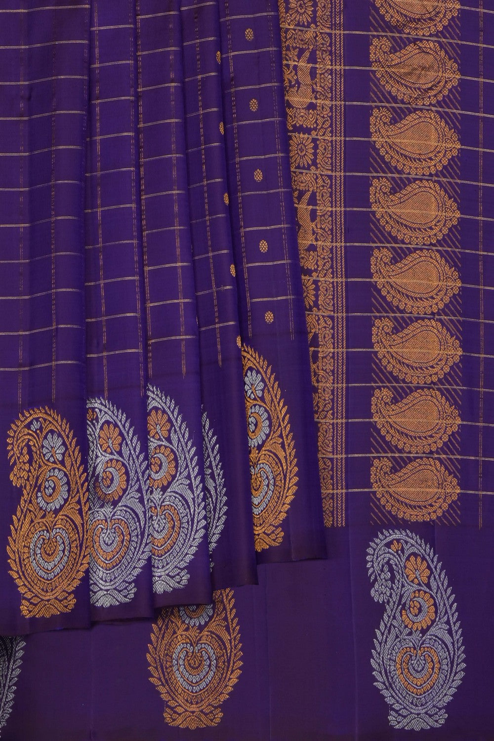 Image of Purple Gadwal Silk Kattam Saree