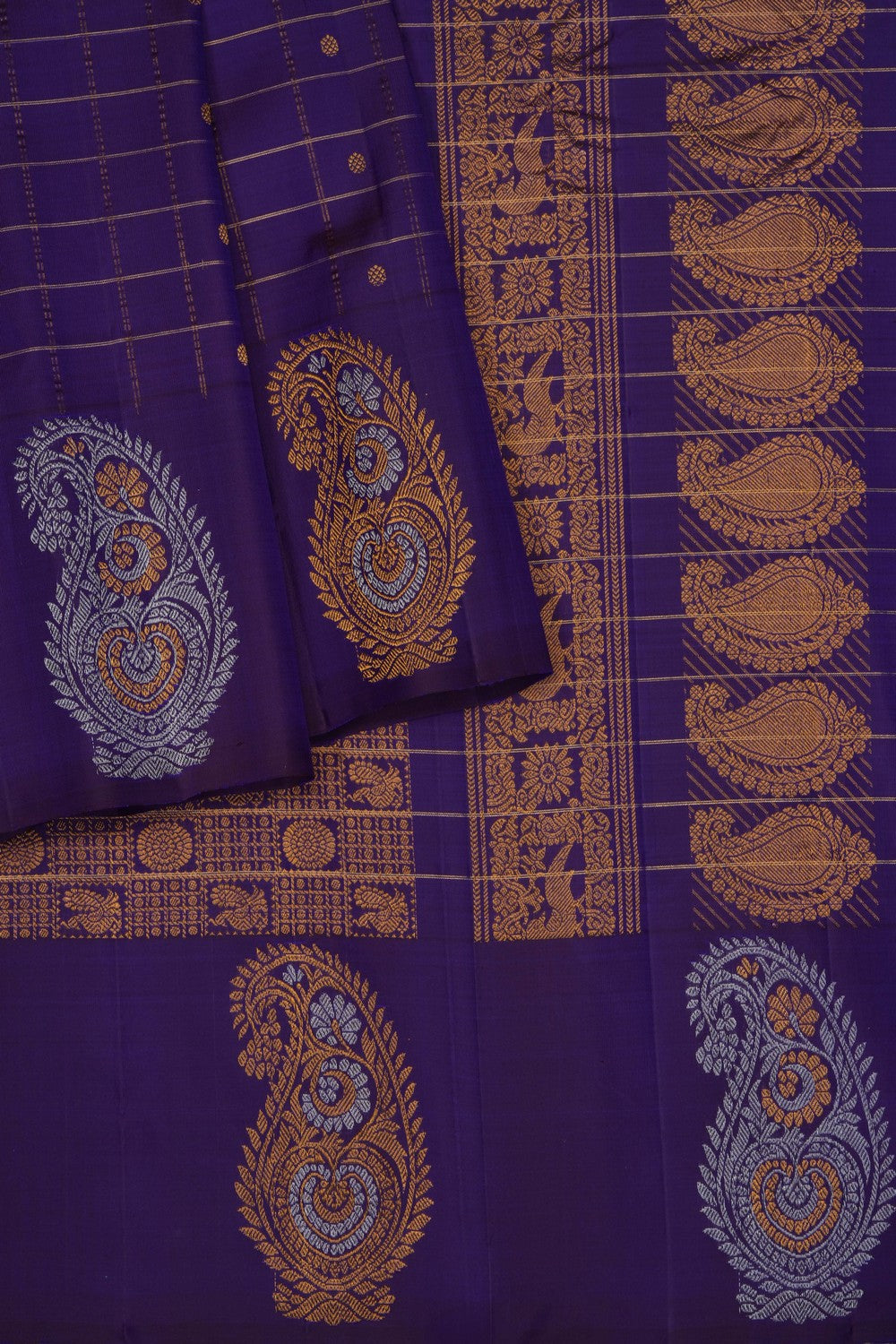 Image of Purple Gadwal Silk Kattam Saree