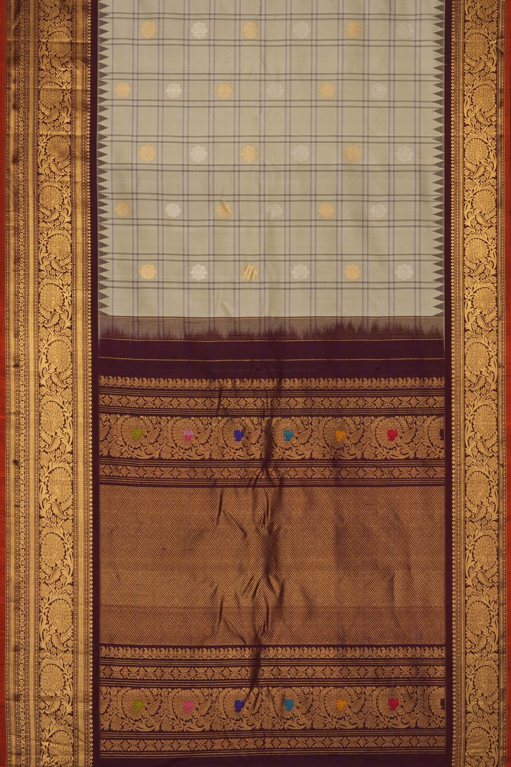 Image of Cream Gadwal Silk Kattam Saree