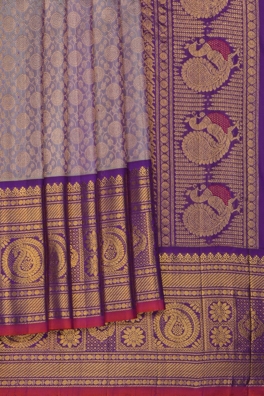Image of Purple Gadwal Brocade Silk Saree