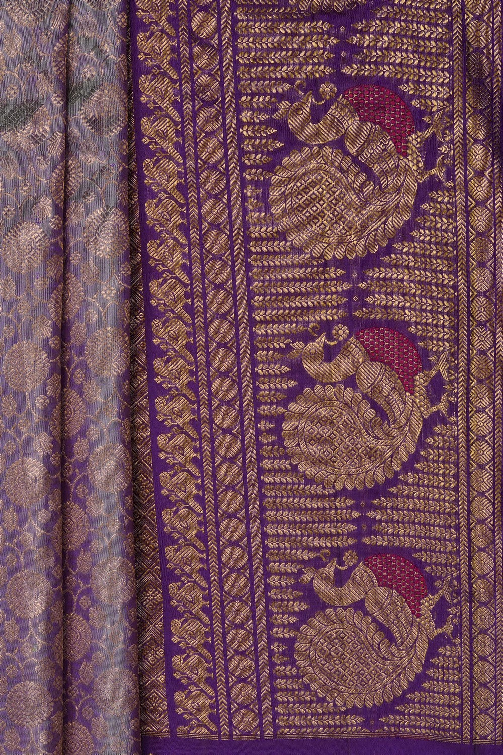 Image of Purple Gadwal Brocade Silk Saree