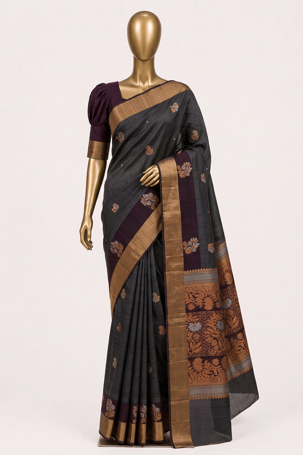 Image of Grey South Silk Cotton Saree