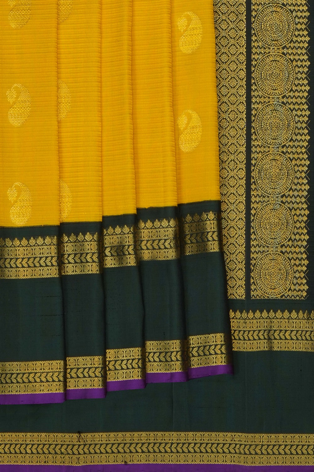 Image of Yellow Gadwal Silk Kattam Saree