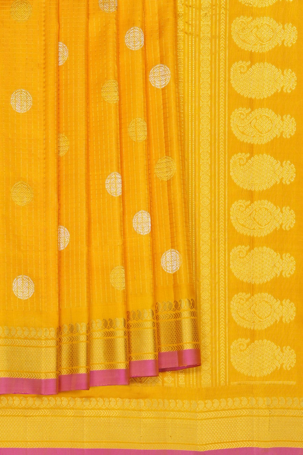 Image of Yellow Gadwal Silk Kattam Saree