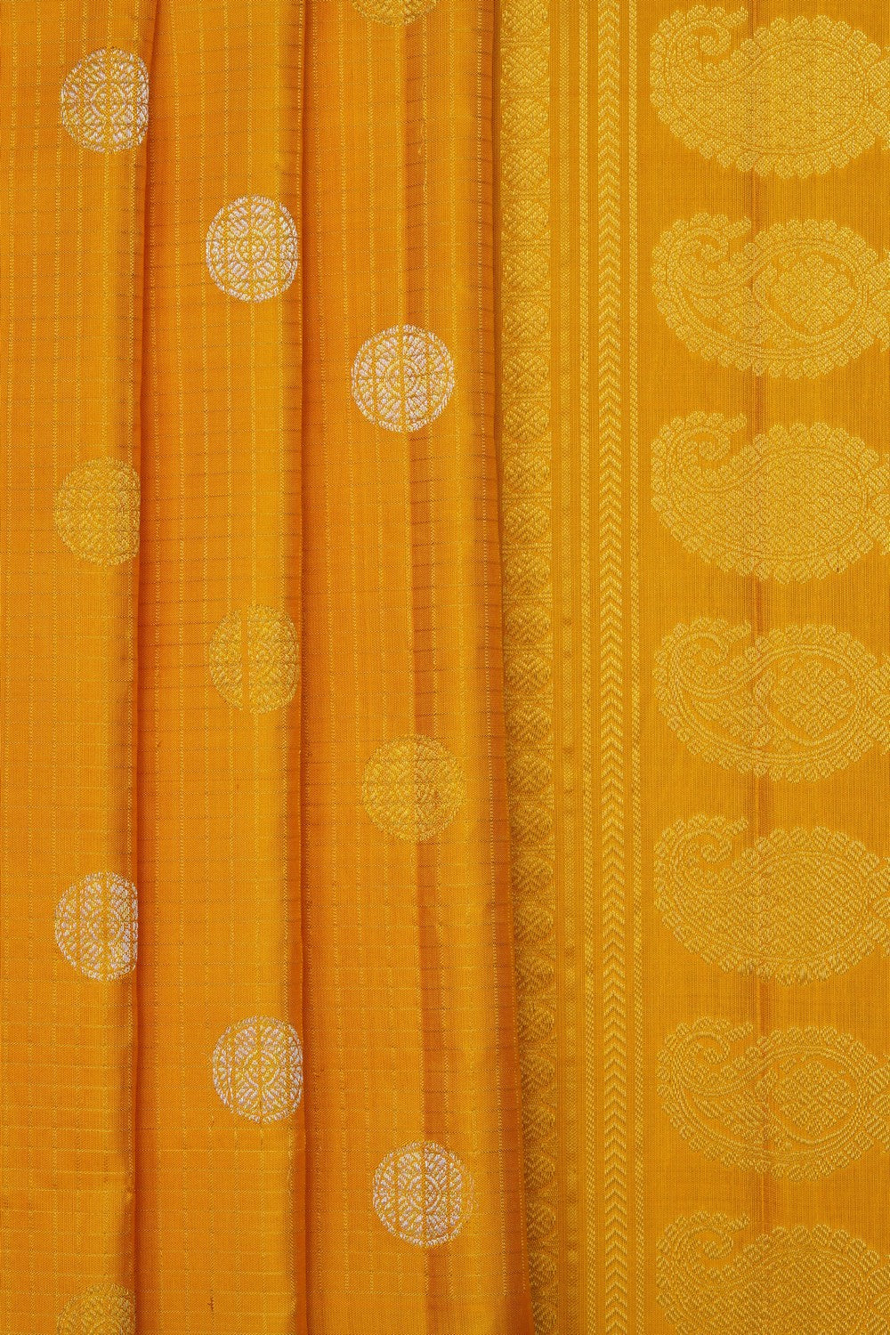 Image of Yellow Gadwal Silk Kattam Saree