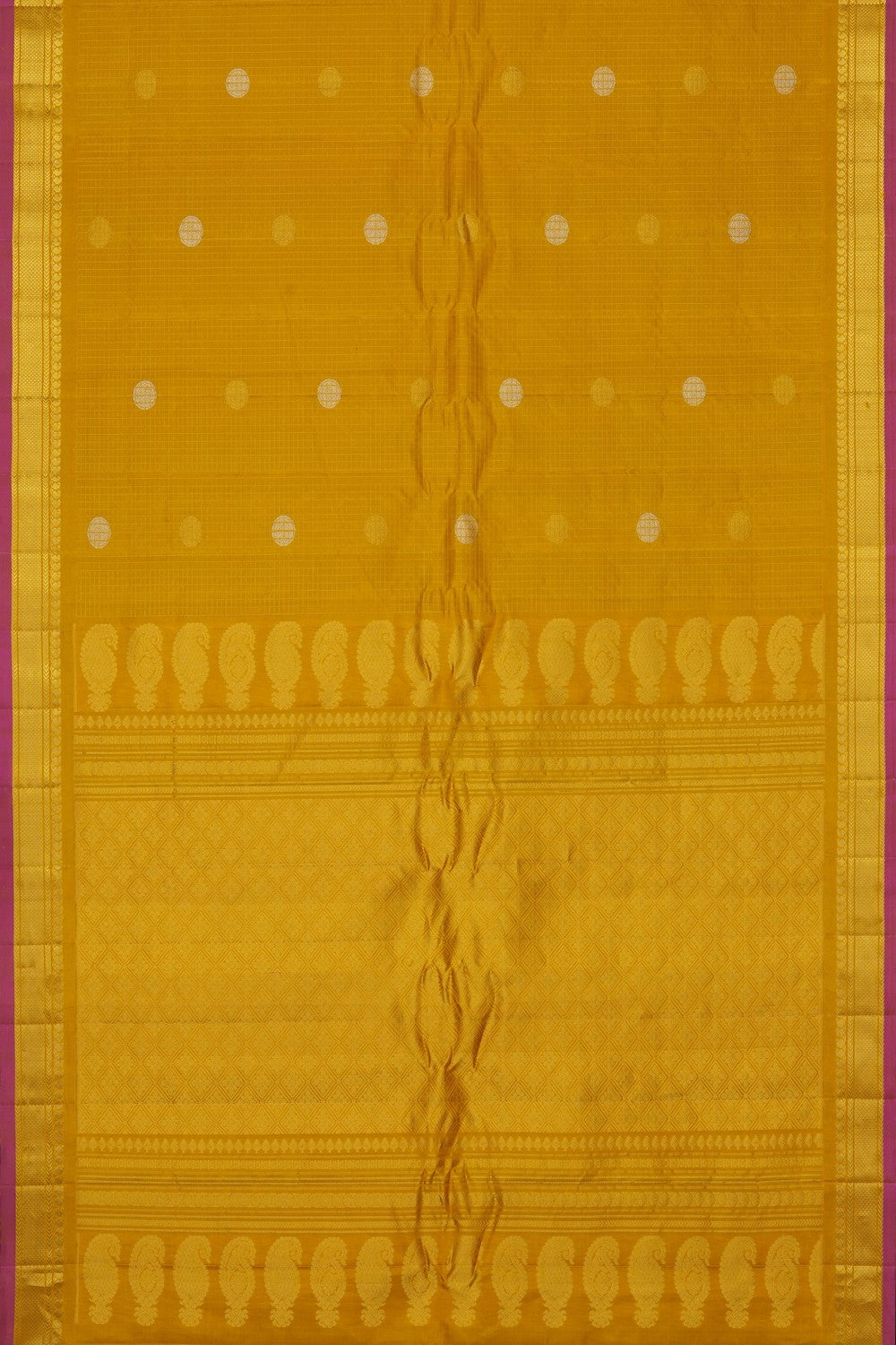 Image of Yellow Gadwal Silk Kattam Saree