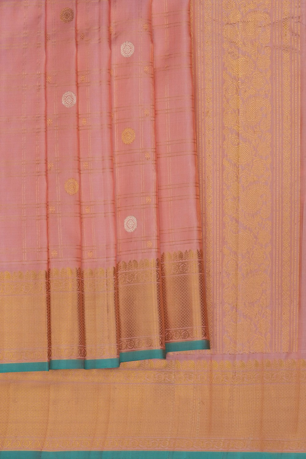 Image of Peach Gadwal Silk Kattam Saree
