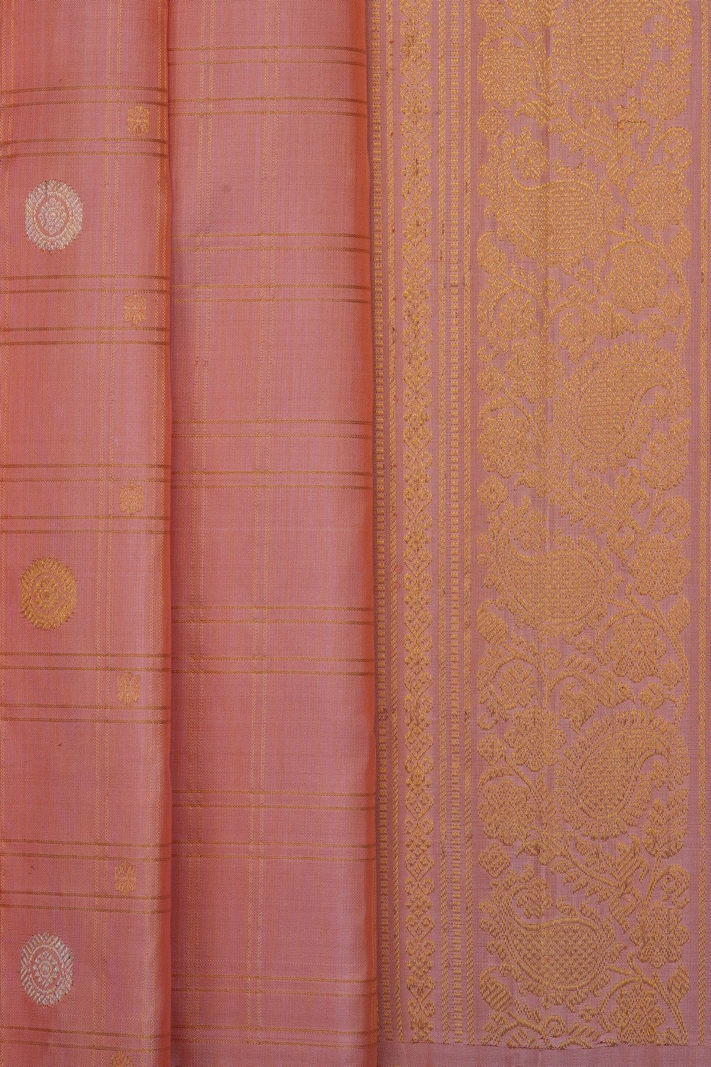 Image of Peach Gadwal Silk Kattam Saree