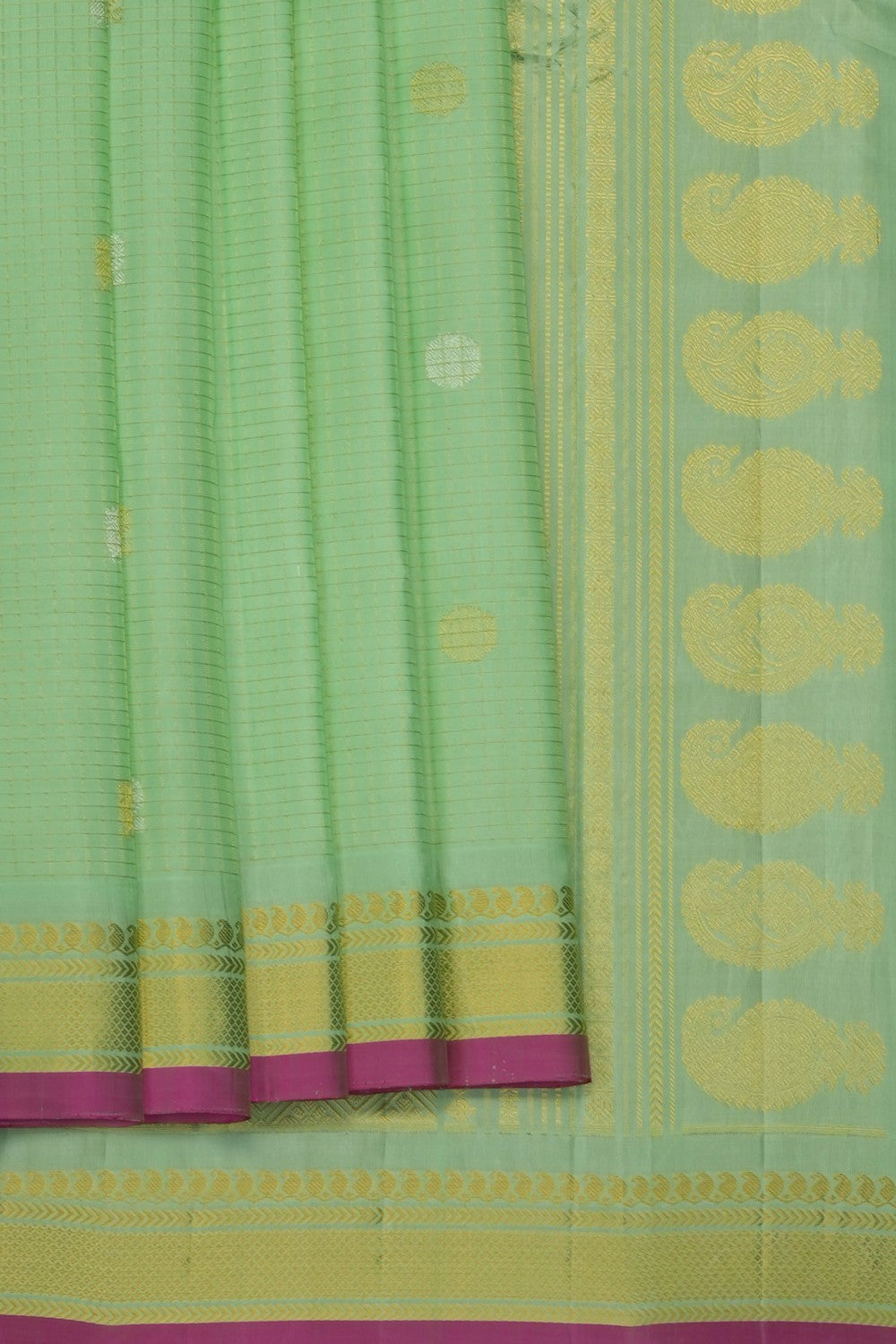 Image of Green Gadwal Silk Kattam Saree