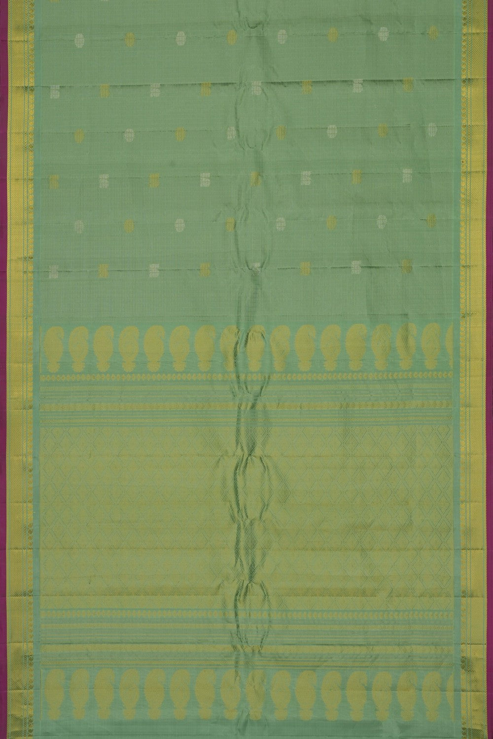 Image of Green Gadwal Silk Kattam Saree