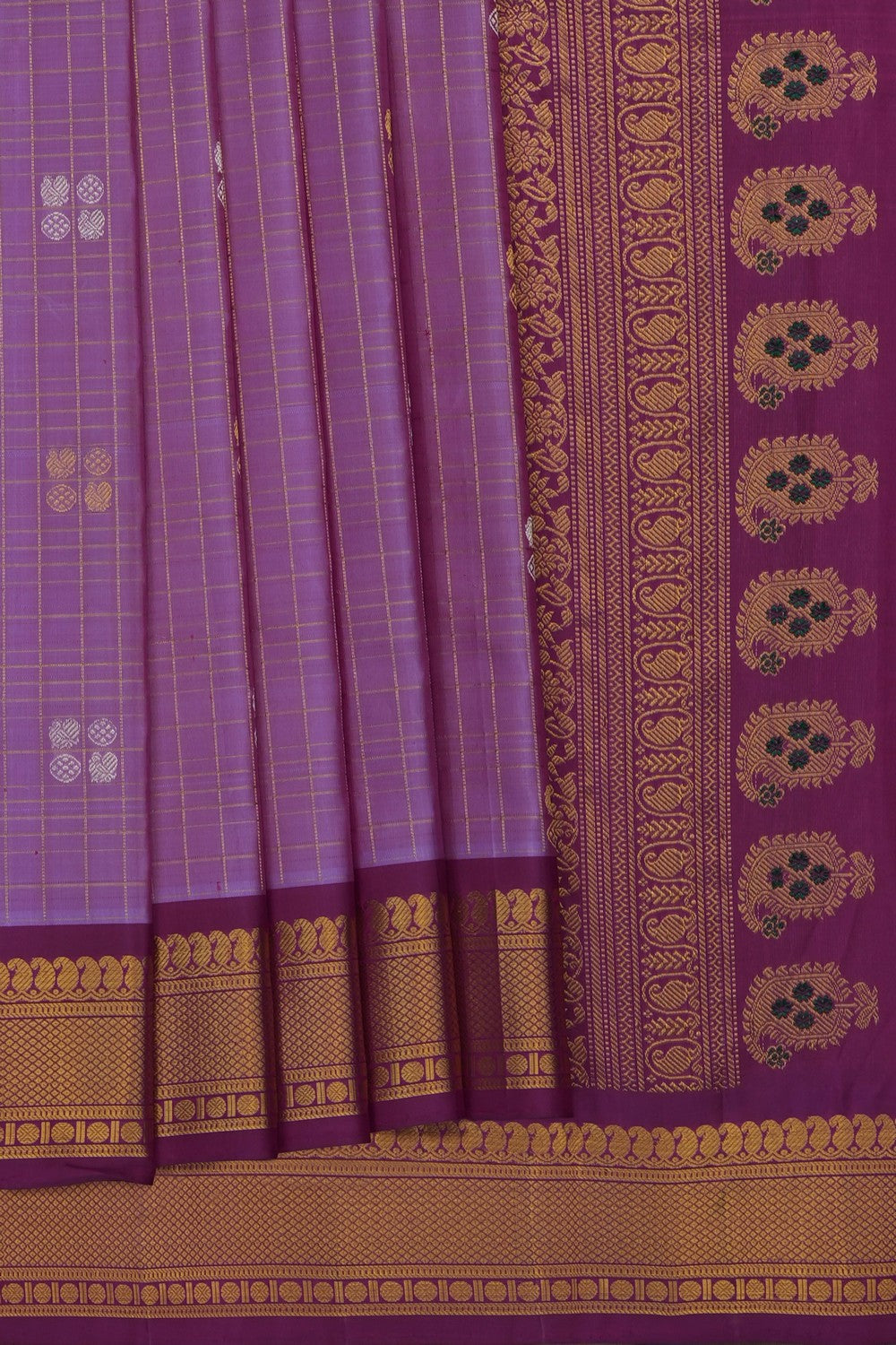 Image of Purple Gadwal Silk Kattam Saree