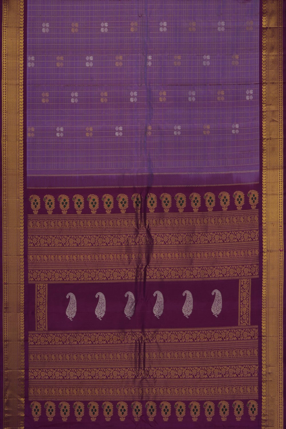 Image of Purple Gadwal Silk Kattam Saree