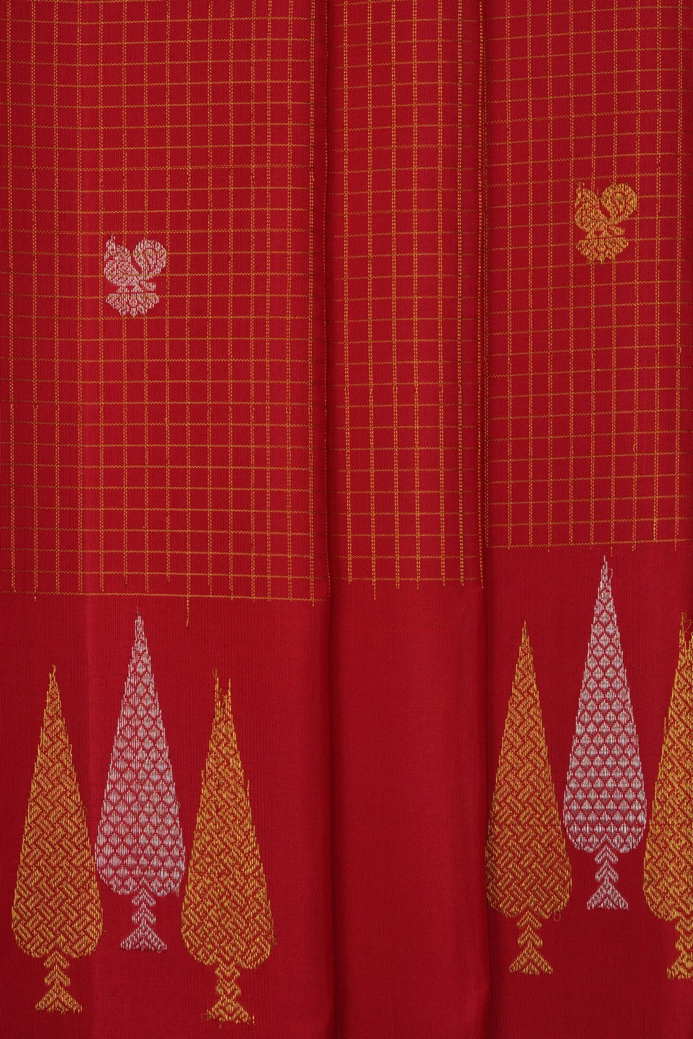 Image of Red Gadwal Silk Kattam Saree