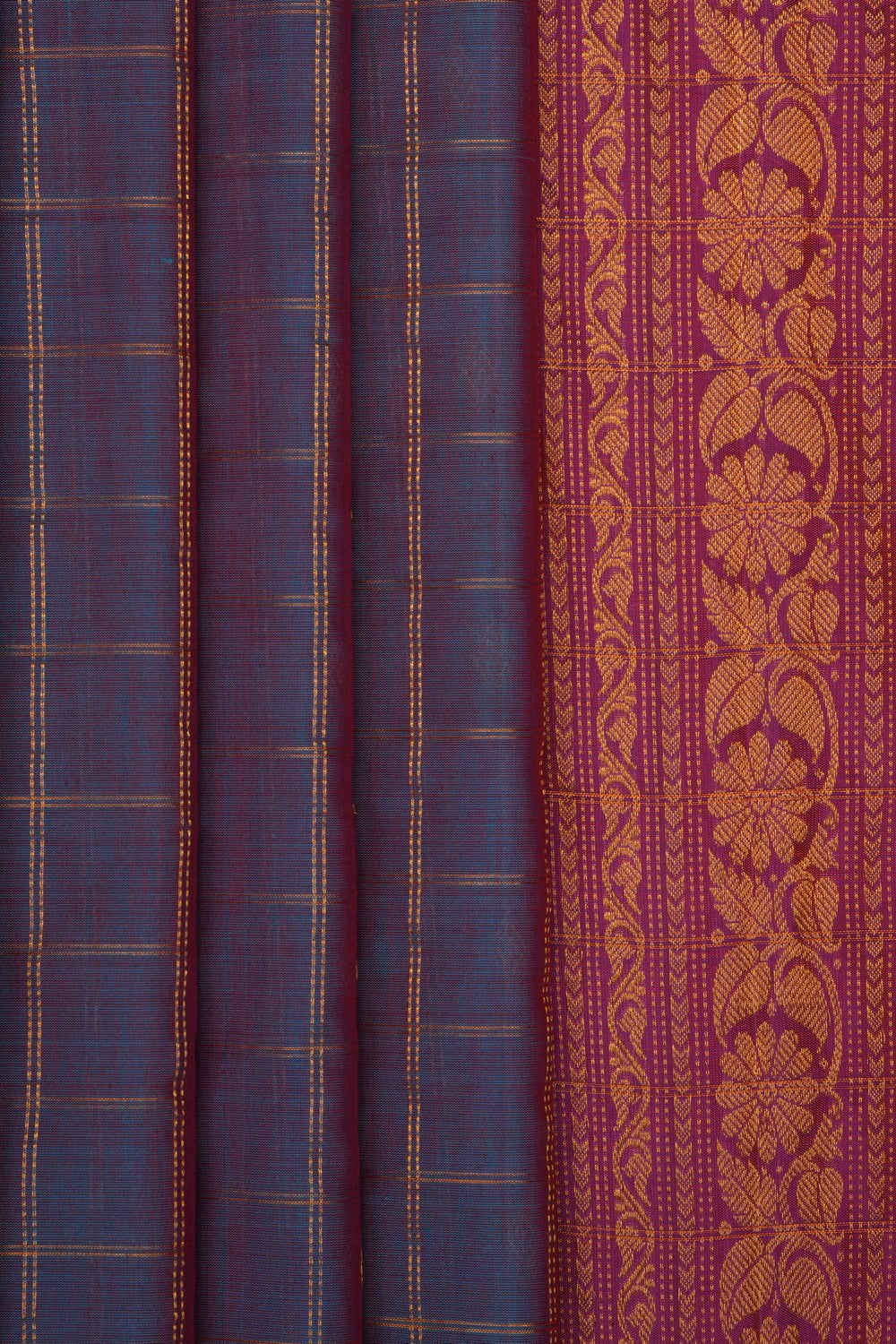 Image of Purple Gadwal Silk Cotton Kattam Saree
