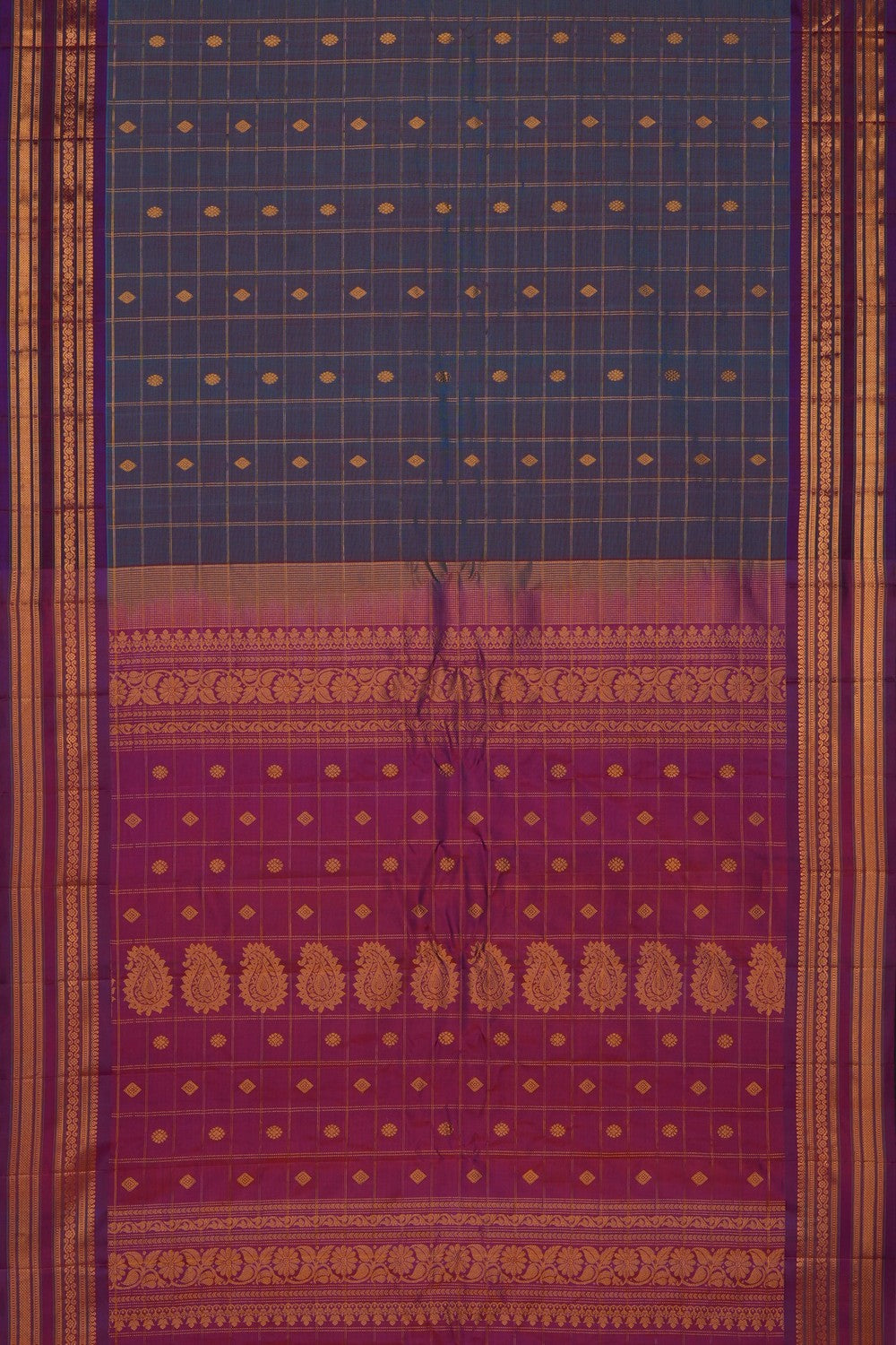 Image of Purple Gadwal Silk Cotton Kattam Saree