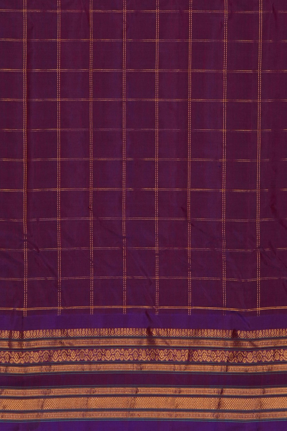 Image of Purple Gadwal Silk Cotton Kattam Saree