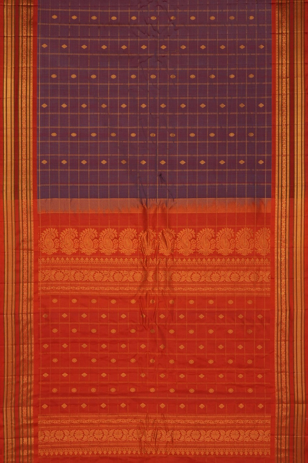 Image of Mauve Gadwal Silk Cotton Kattam Saree