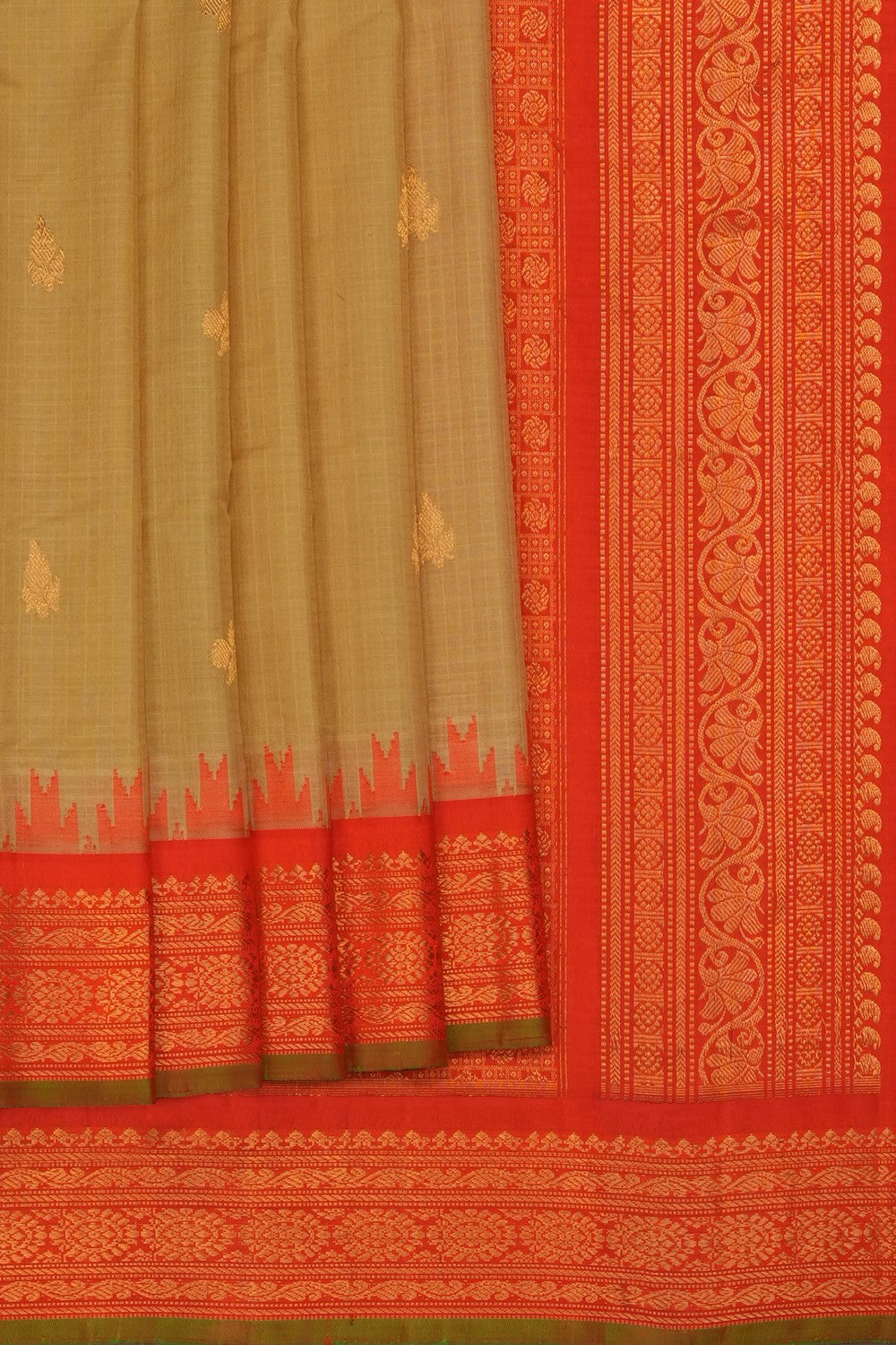 Image of Beige Gadwal Silk Cotton Saree