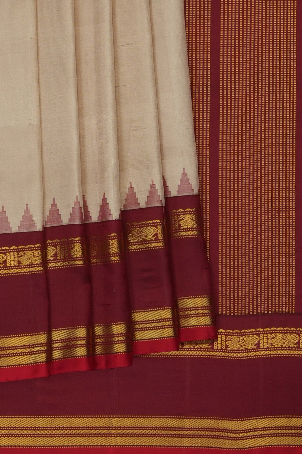 Image of Beige Gadwal Silk Saree