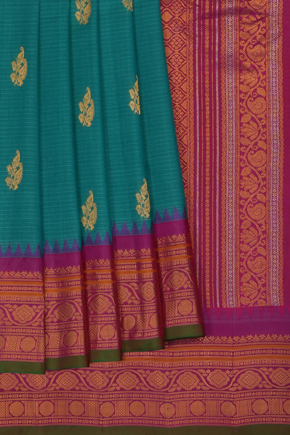 Image of Teal Green Gadwal Saree