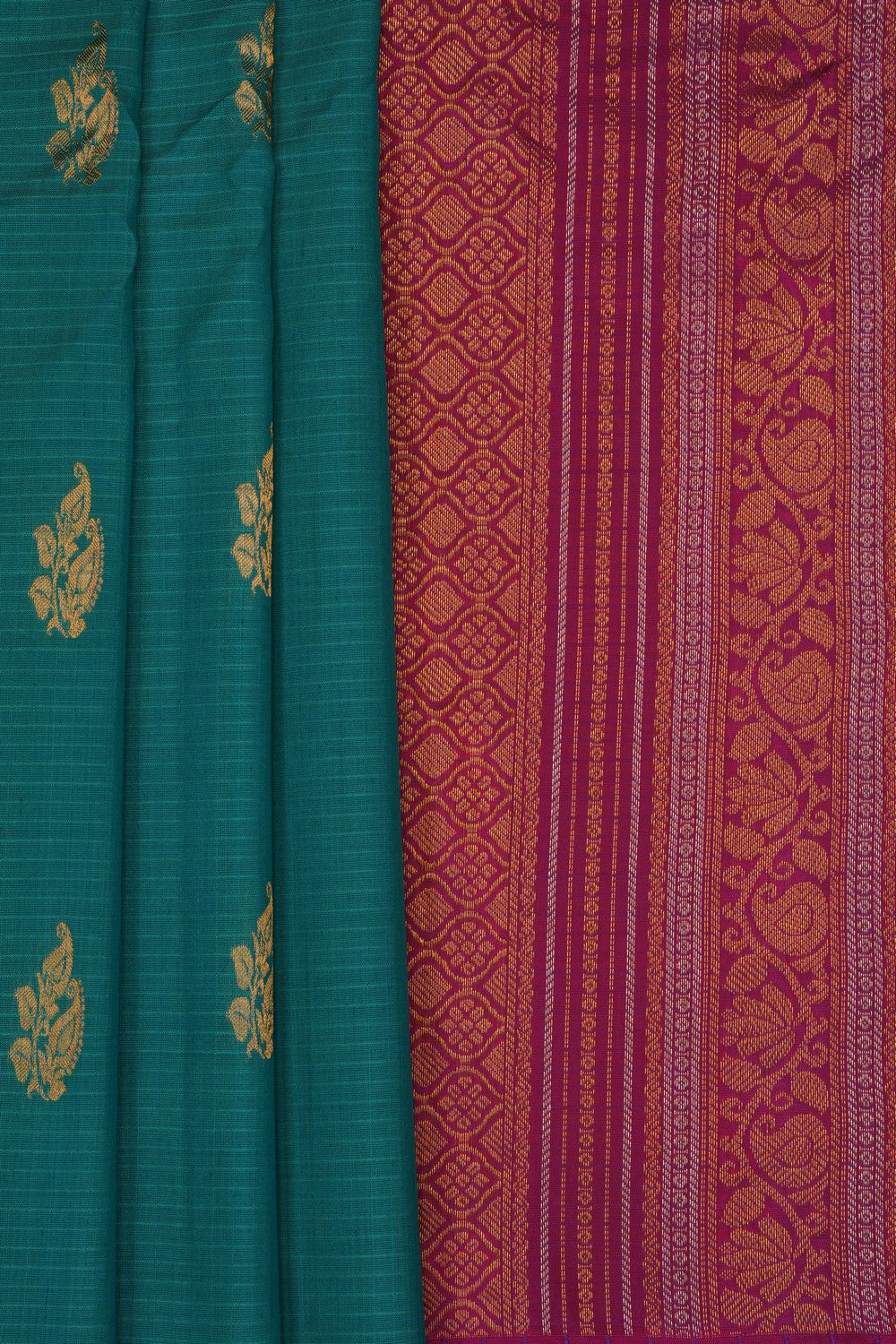 Image of Teal Green Gadwal Saree