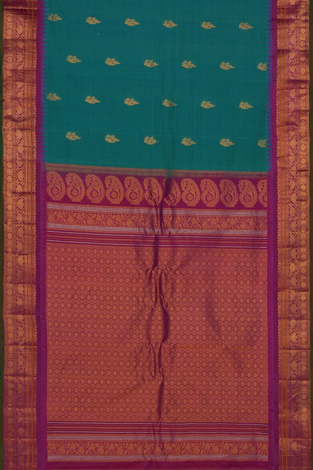 Image of Teal Green Gadwal Saree