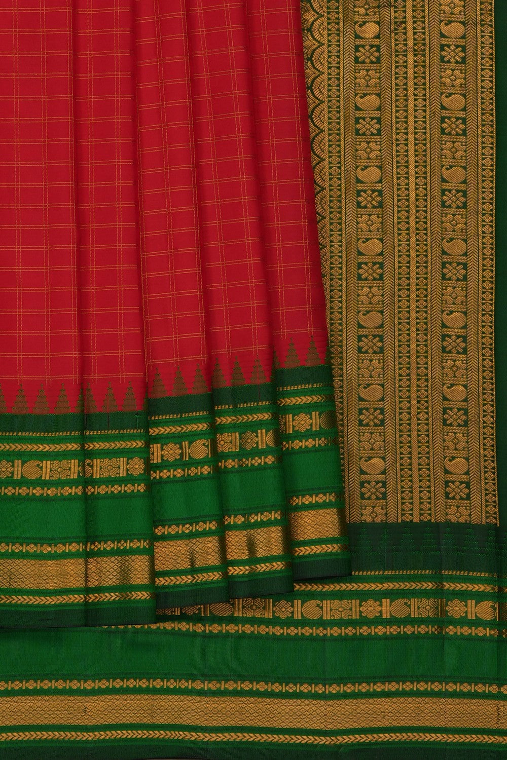 Image of Red Gadwal Silk Saree