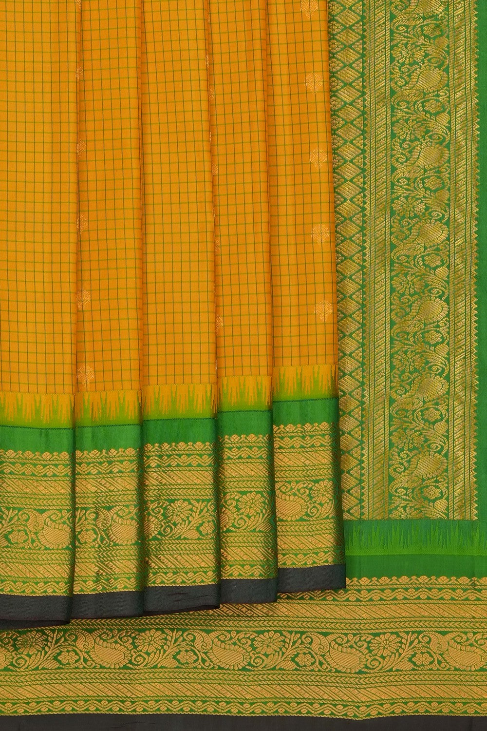 Image of Yellow Gadwal Silk Saree