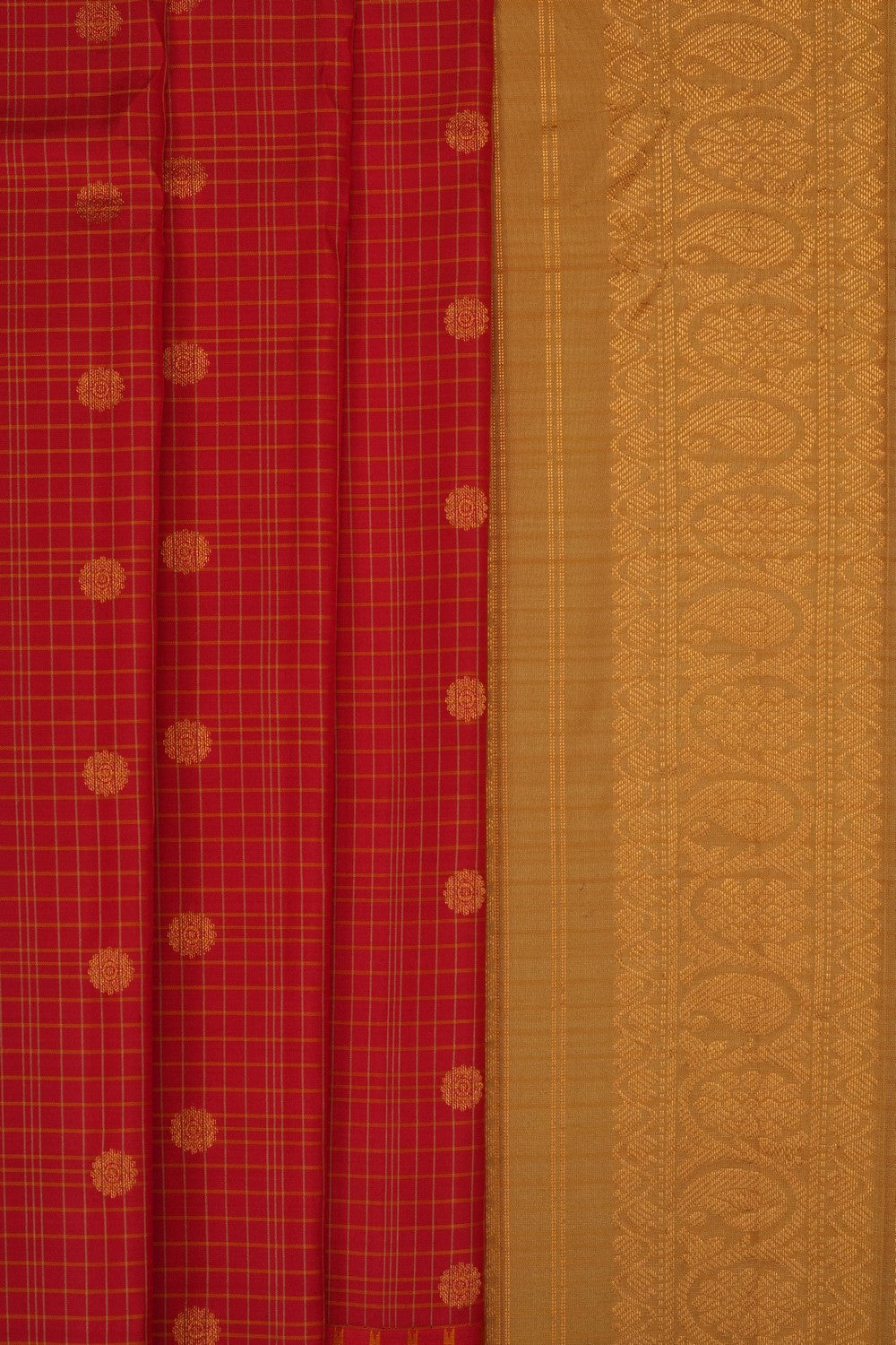 Image of Red Gadwal Silk Kattam Saree