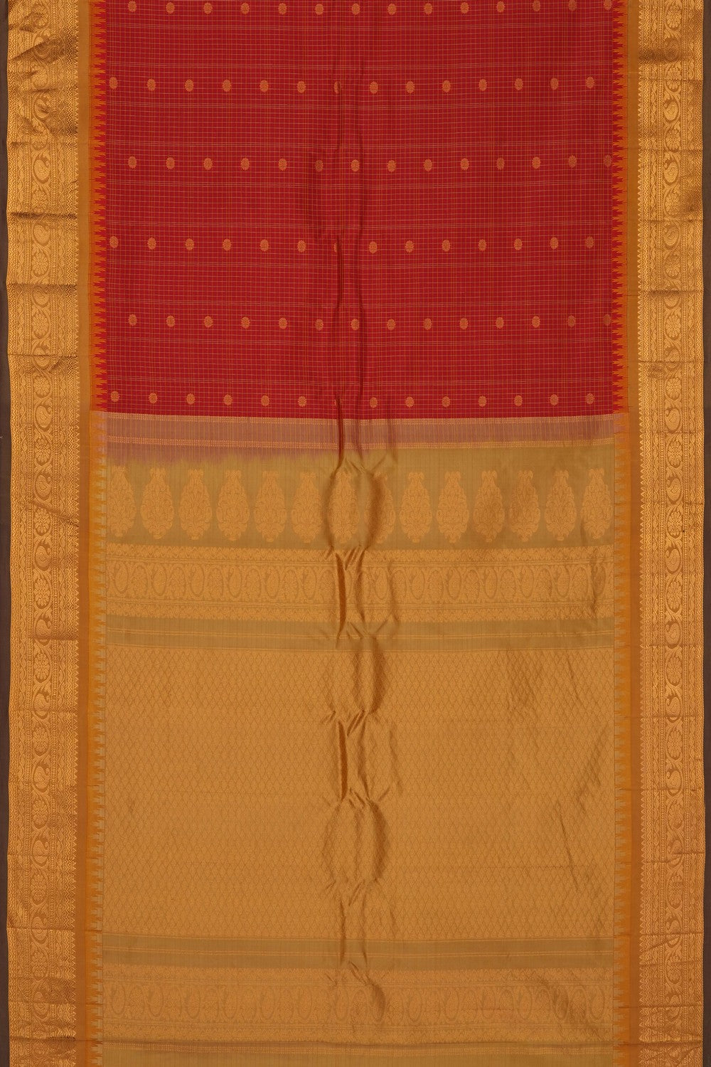 Image of Red Gadwal Silk Kattam Saree